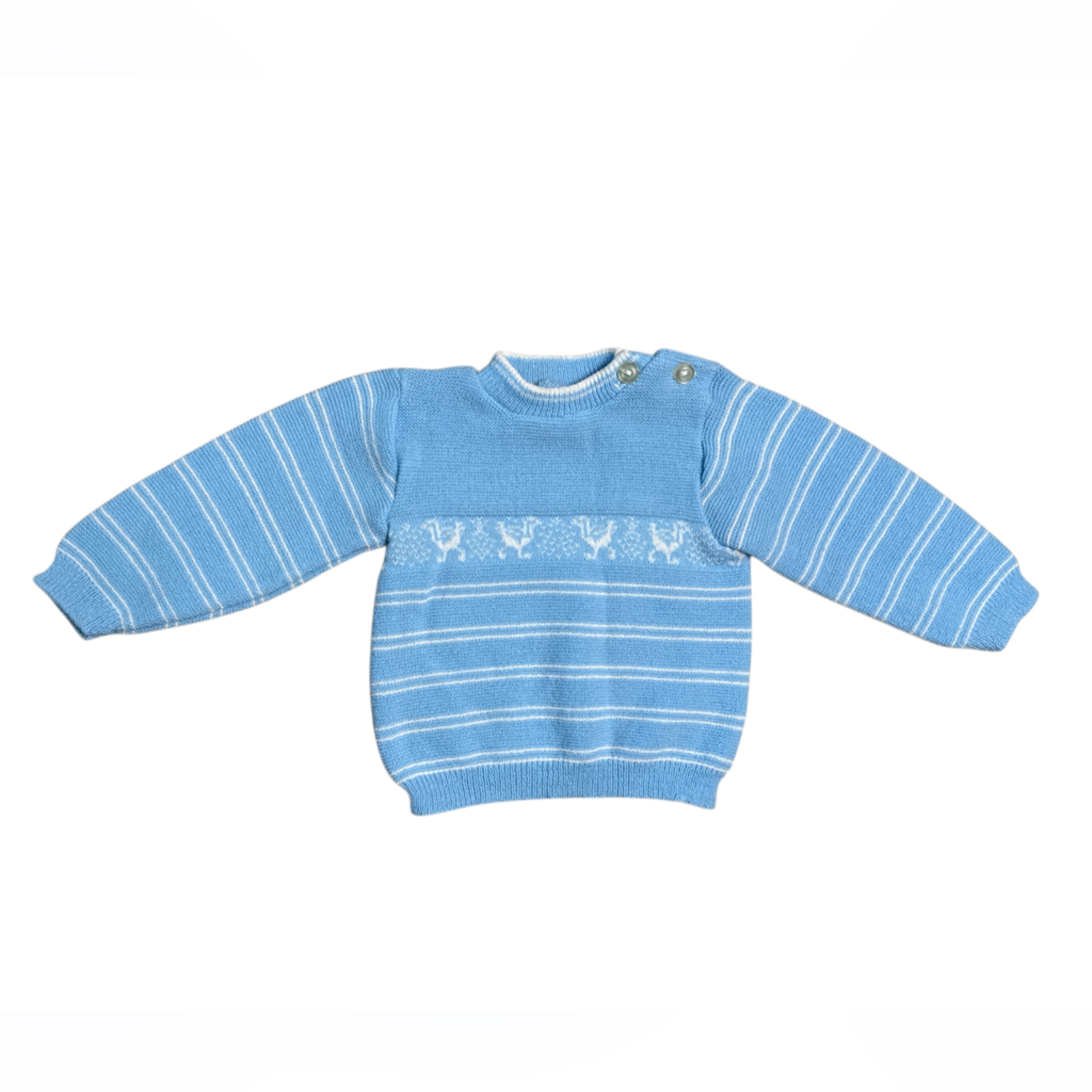 Vintage Baby Blue Knit Sweater Size 68, Retro Infant Pullover 3-6 Months